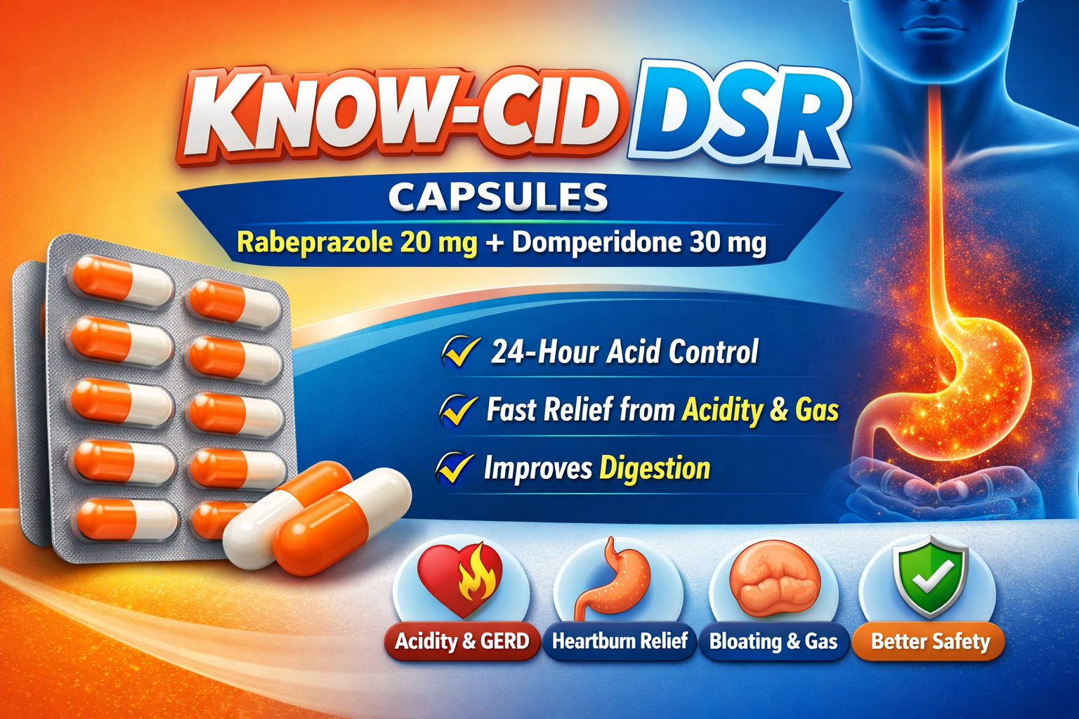 Know-Cid DSR Capsule: Uses, Benefits, Dosage, Side Effects & Complete Guide (Rabeprazole + Domperidone)
